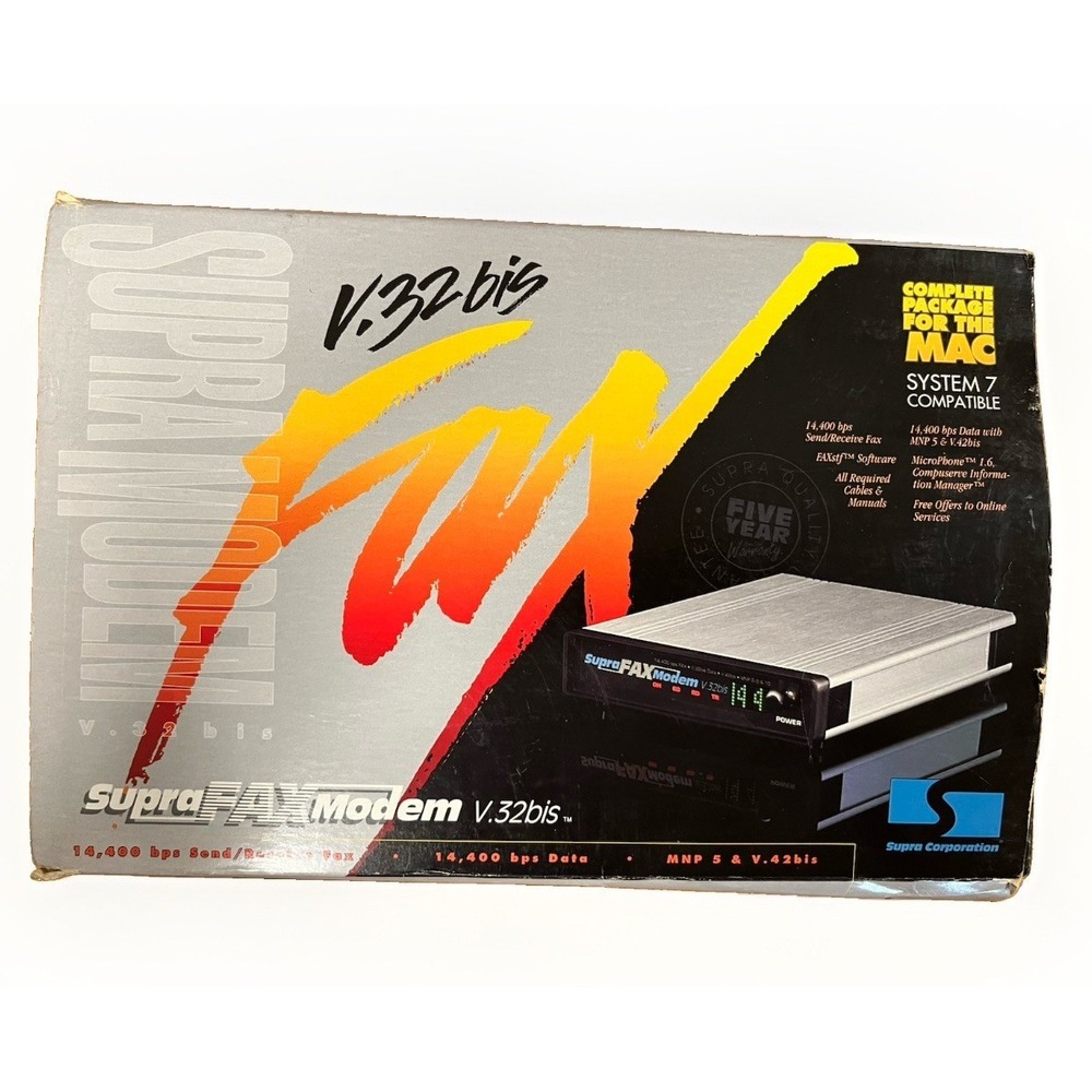 VTG Supra Fax Modem V.32bis NOS Modem And Power Supply MAC System 7 Compatible